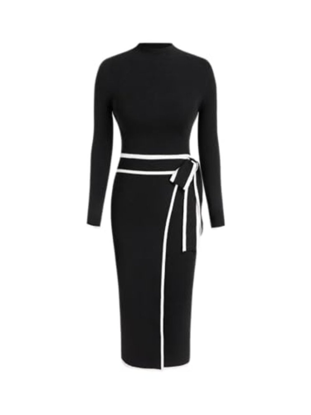 Sweater Dress Mock Turtleneck Bow Tie Midi Long Sleeve